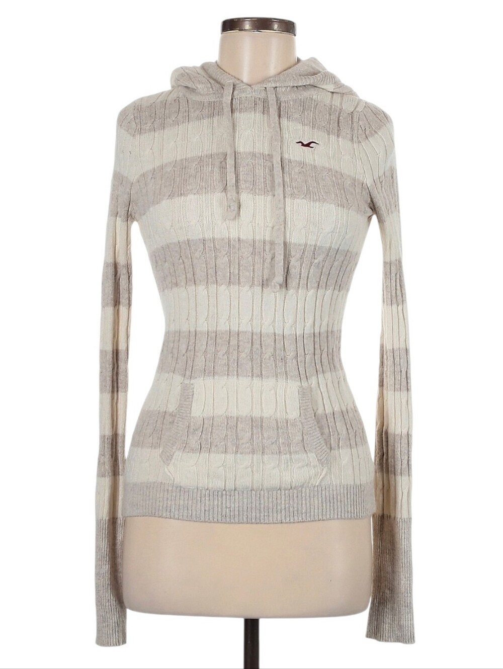 Hollister vintage cream/white and grey knit long sleeve Pullover Hoodie